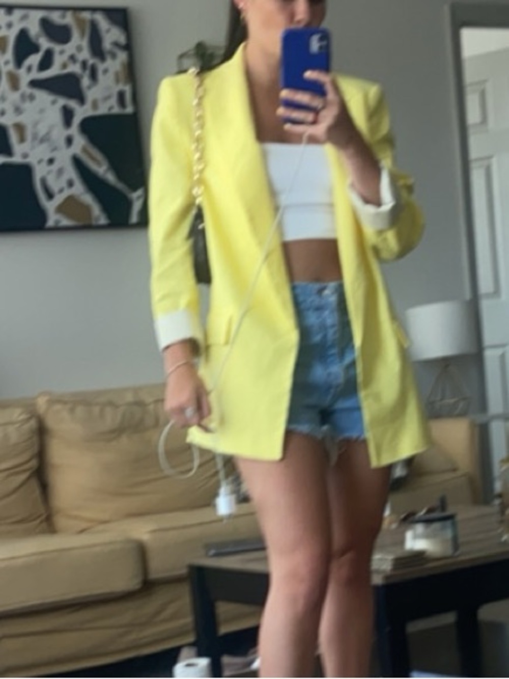 Yellow Women's Long Blazer - Stylish Lightweight Coat